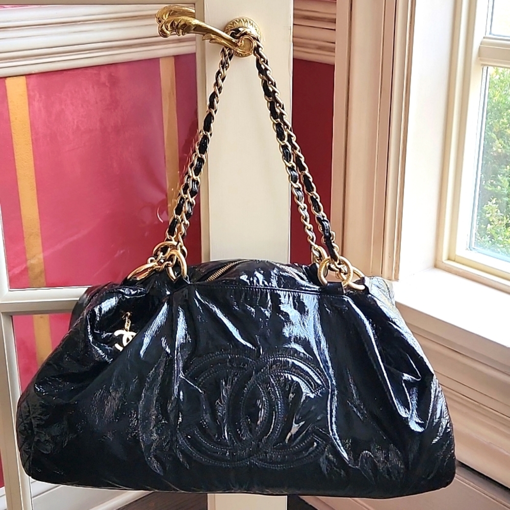 CHANEL Patent Leather Rock & Chain Bowler Bag